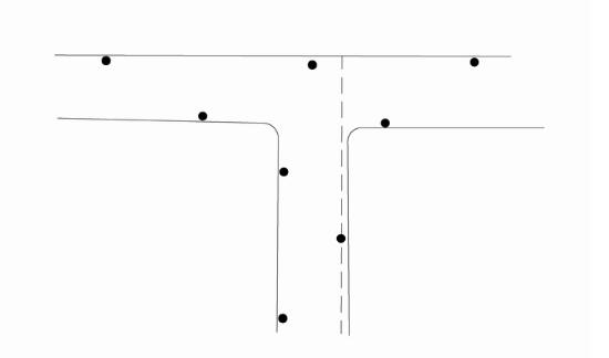 T型交叉路口糖心视频黄色入口和灯具设置示意图