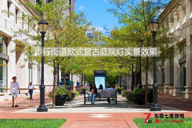 糖心VLOG污APP照明-步行街道欧式复古庭院灯安装实景效果图片
