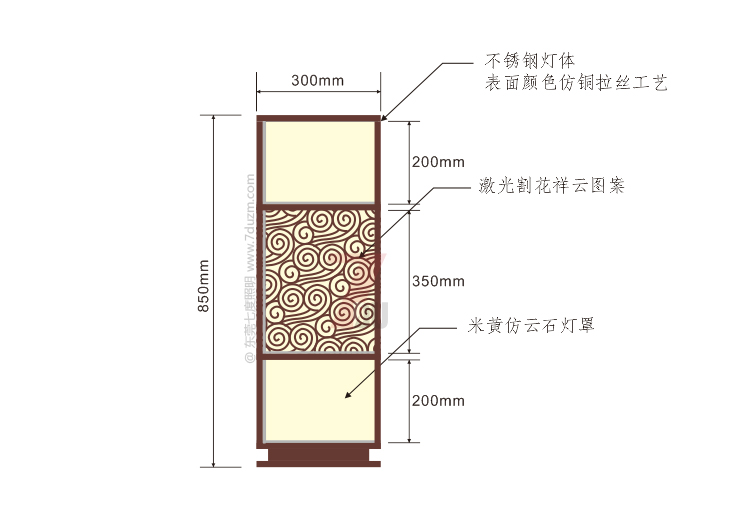 糖心VLOG污APP照明2020新款新中式祥云矮柱柱头灯850mm高尺寸示意图
