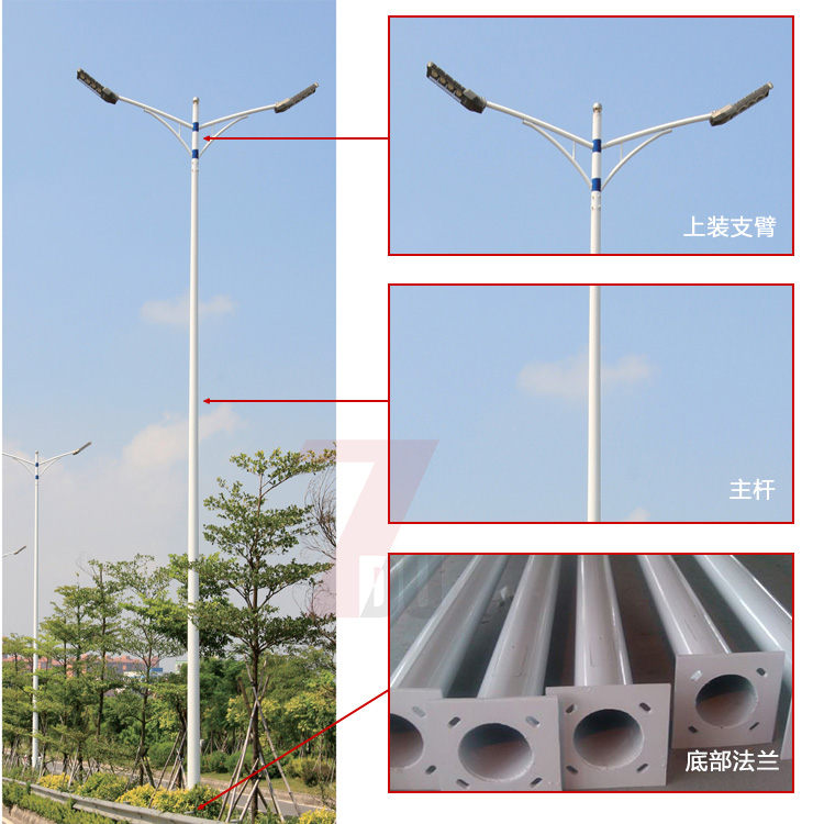 常规12米双支臂道路糖心视频黄色入口主体三部分结构示意图